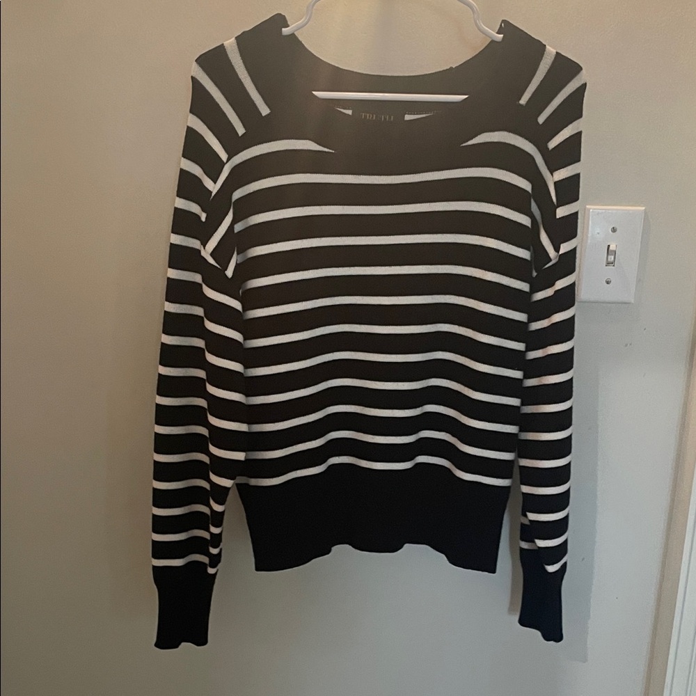 Truth Black and White Striped Crew Neck Sweater